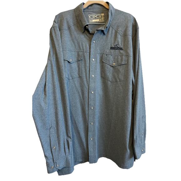 Game Guard Shirt Mens XL Blue Western Resistol Cowboy Fishing Pearl Snap Button - Picture 1 of 11